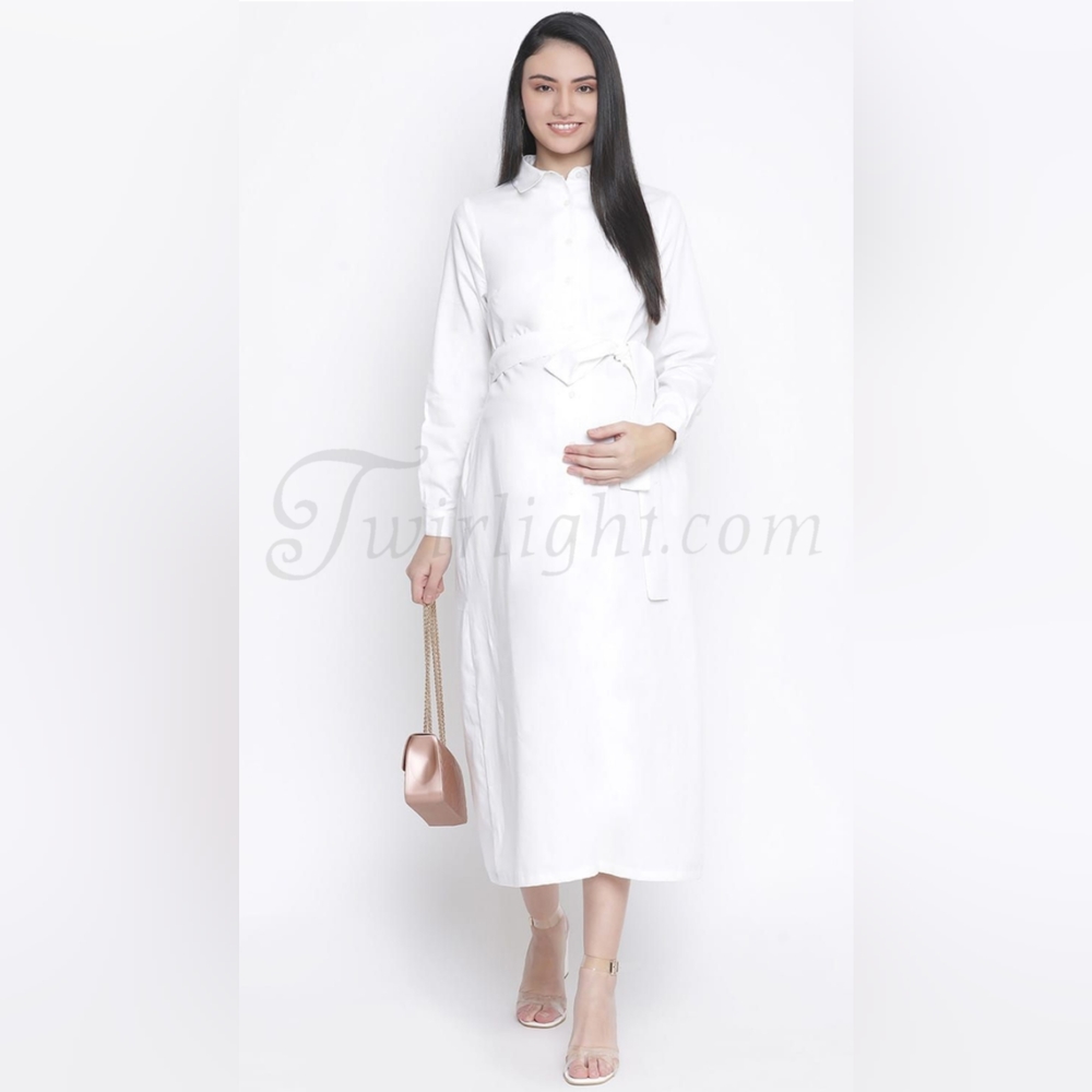 Bianca: Long White Cotton Maternity Dress